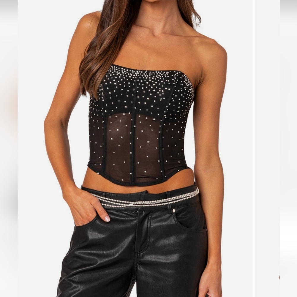 Edikted Crystal Embellished Strapless Mesh Corset Top Size XS $65 on Nordstrom